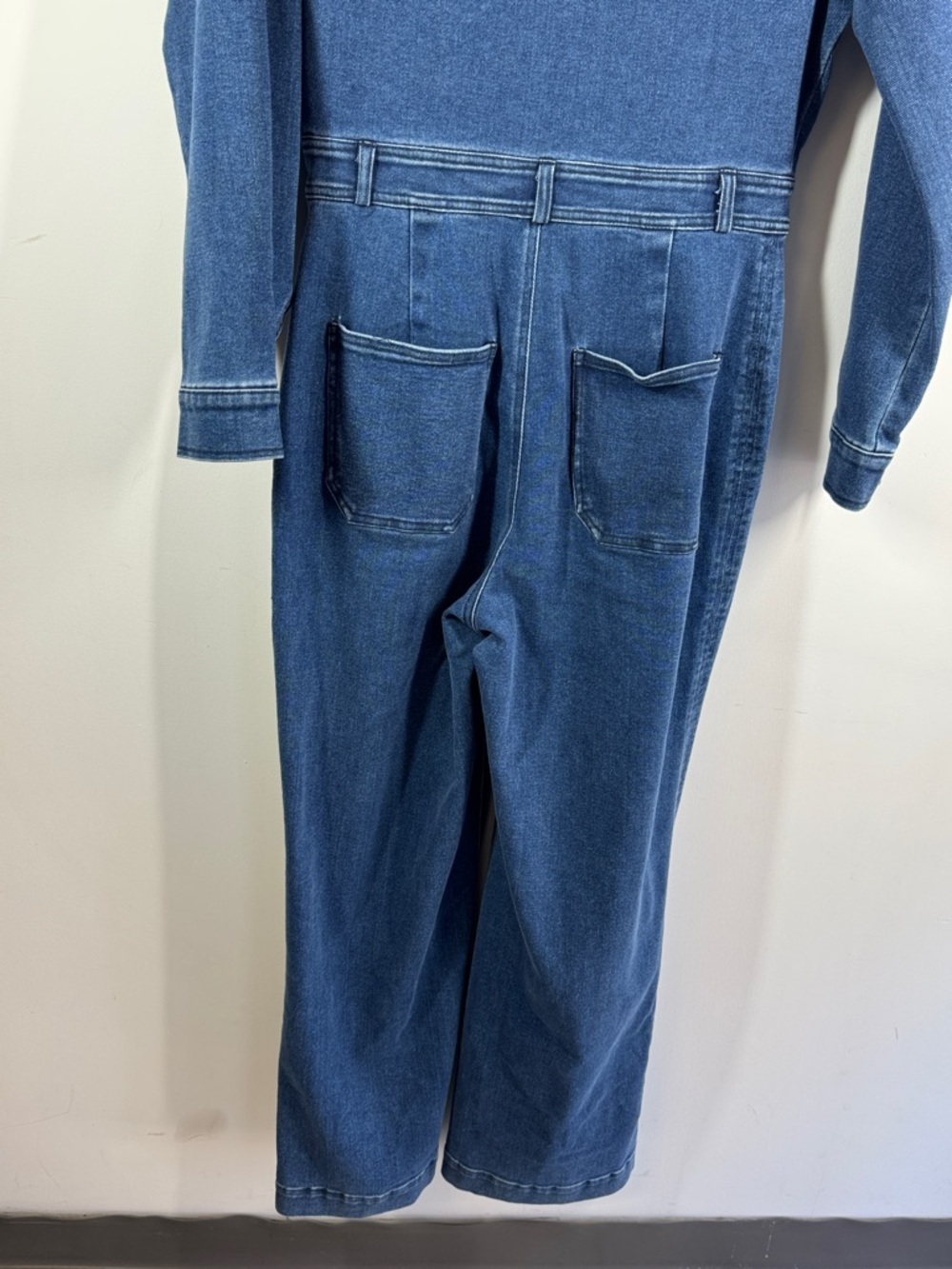 ICHI Denim Jumpsuit Blue Size 36 Wide Leg Button Front Utility Chic Casual - Picture 12 of 15